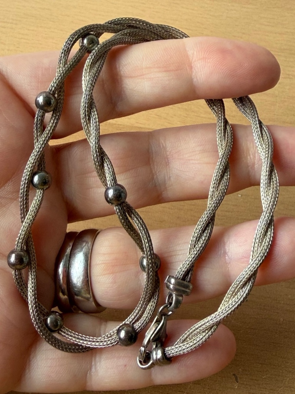 VINTAGE 925 STERLING SLVR ITALY BRADED MESH STATION SHORT CHOCKER CHAIN NECKLACE